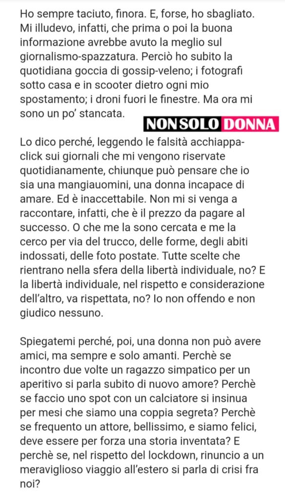 Diletta Leotta parla su instagram dell'accaduto